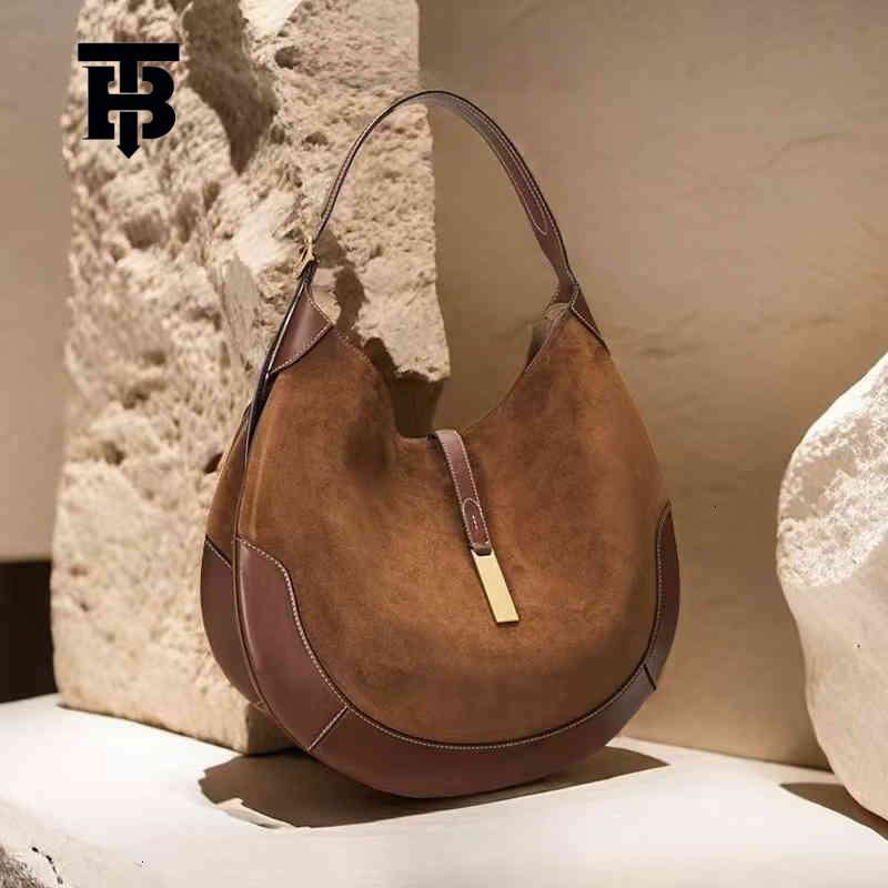 TB BHULAMTE Free Shipping New Designer Bag Women's Armpit Bag Suede Equestrian Design Dumpling Bag Handbag Fashionable Hand-held Crescent Bag