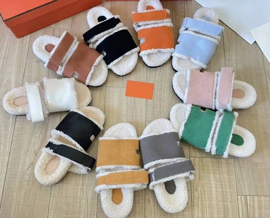designer slippers women h sandals suede paris fur slides luxury shoes Wool Autumn Winter Shearling Letters High Quality flip flops Casual Shoes flats pillow sliders