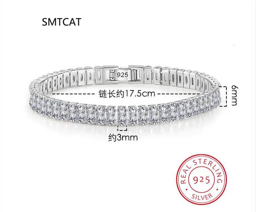 57mm 1CT Emerald Cut Moissanite Tennis Bracelet for Women Men 925 Sterling Silver D Color Rectangle Lab Diamond Bangle Pulseira