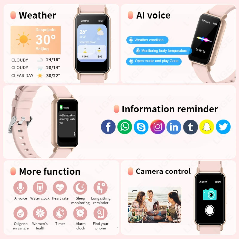 LIGE Fashion Smart Watch Women Full Touch Screen Heart Rate Fitness Tracker Waterproof Ladies Men Smartwatch 2025 For Xiaomi 250911