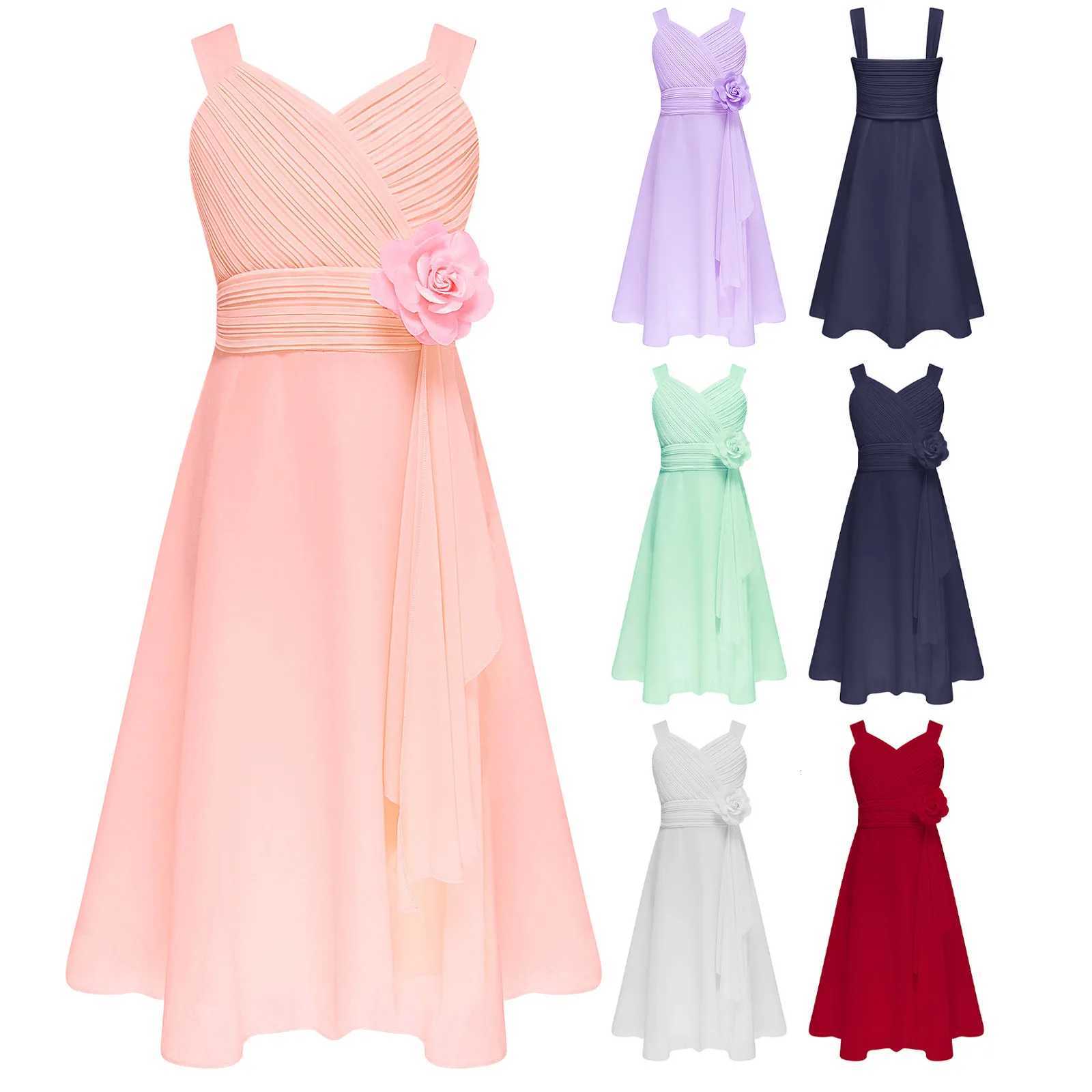 Kids Wedding Flower Girls Dress Elegant Prom Evening Birthday Party Maxi Dress Sleeveless Ruched Bodice Chiffon Princess Gown Z250926