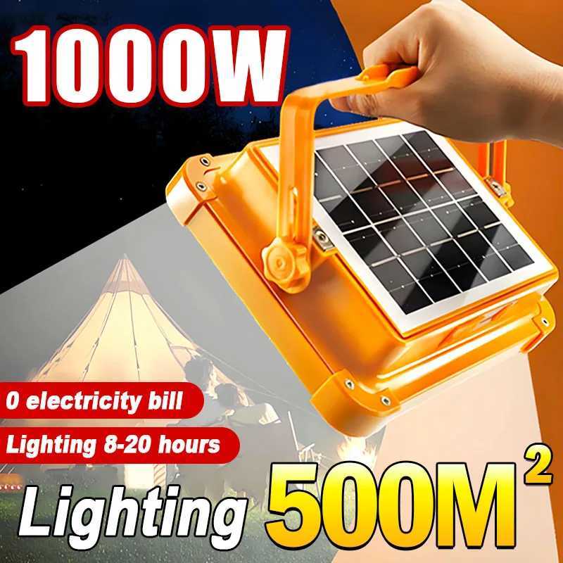 1000W Outdoor Portable Solar Light LED Rechargeable Camping Floodlight High Power Tent Lamps Waterproof Night Emergency Lighting C250925