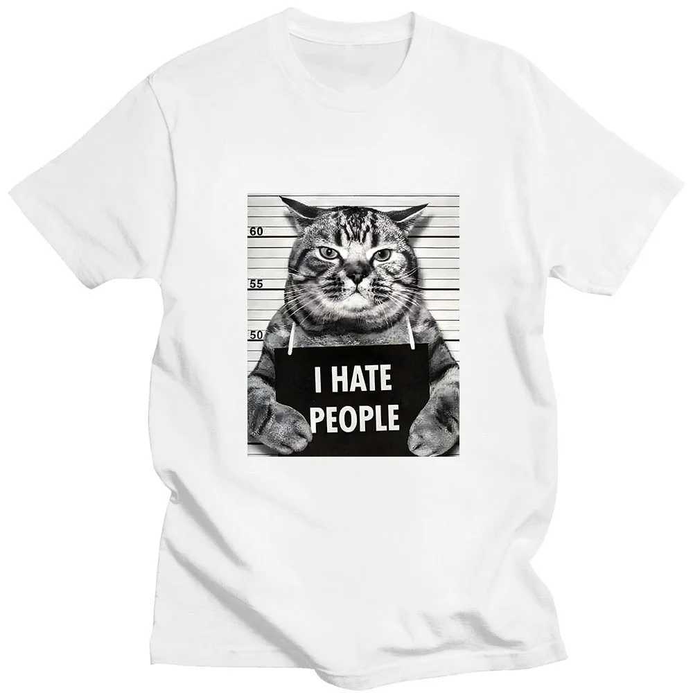 I Hate People Meow Print Tshirt Fun Cat Print T Shirts Loose Street Short Sleeve FemaleMale 100 Cotton Clothing Casual Tshirt L250926