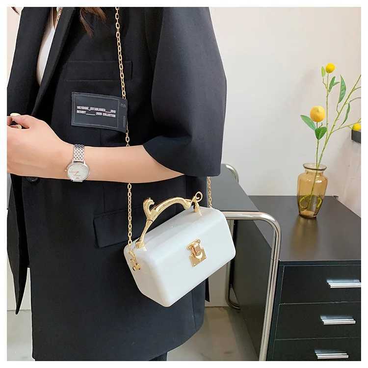 Square Box Party Handbag For Women Metal Leopard Handle Marbling Shoulder Chain Bag Female Tote Crossbody Bag Wedding Pouch Z250926