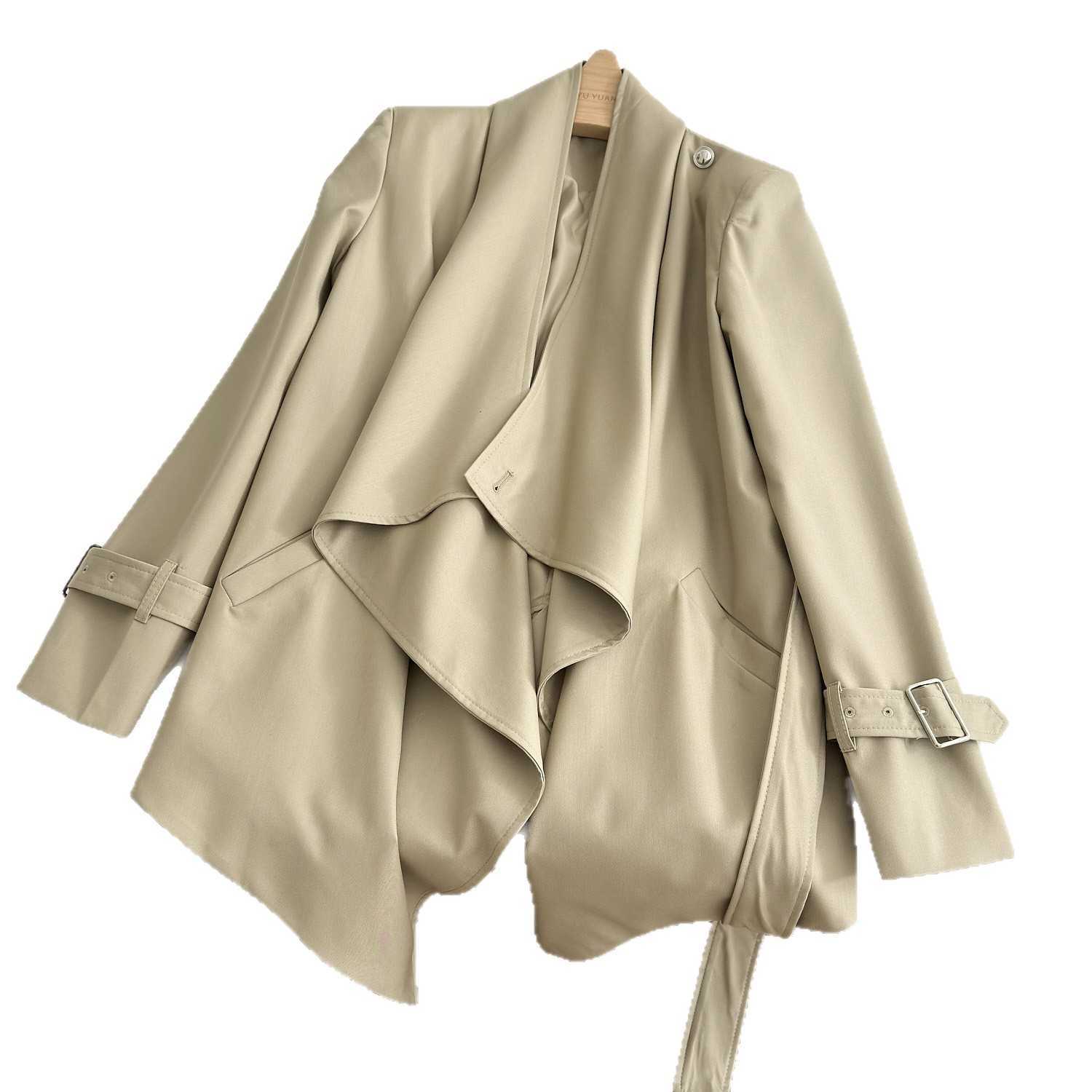 XinxingHepburn Sle Khaki Elegant Slimming Swing Collar Tie Windbreaker Womens Autumn Draped Coat W250926