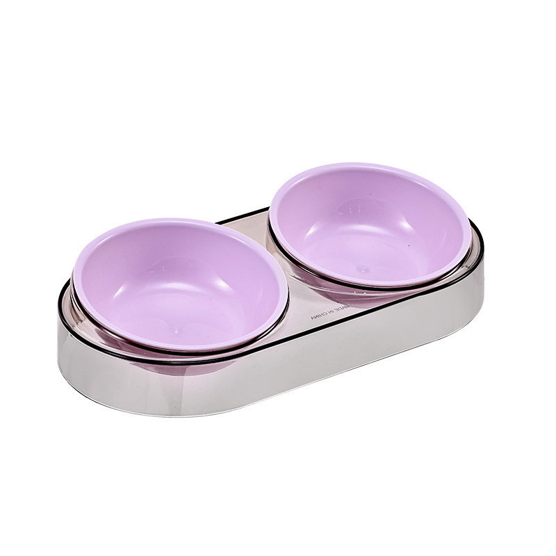Candy Color Anti-Spill Neck Protection Pet Feeding Water Combination Double Cat Bowl