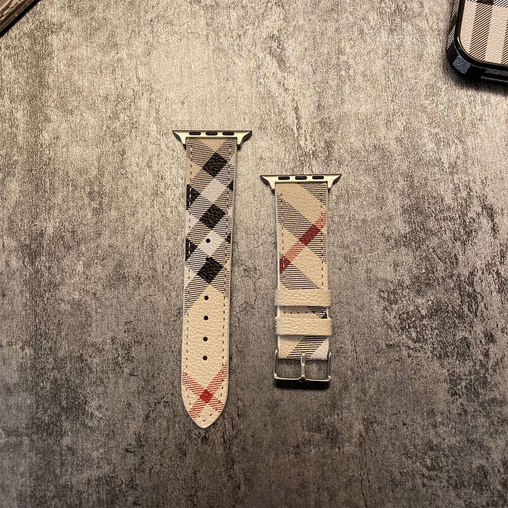 Compatible with Apple Watch Band iWatch 7/8/6/5/4/3/2/1 Leather Striped Plaid Pattern Unisex SE Fashion Trend