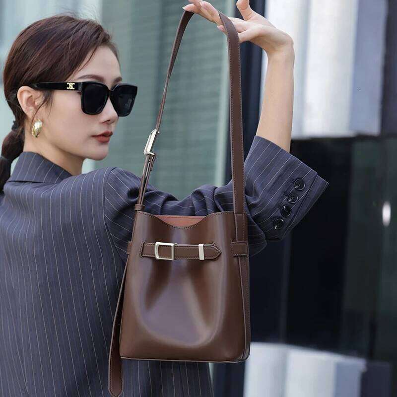 Women's Vintage Messenger High Quality Simple Handbags Genuine Leather Bucket Lady Shoulder Bag Female Crossbody Bags Suotong2509
