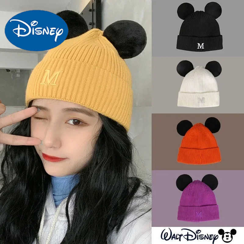 Disney Mickey Mouse Beanies Cute Women Warm Fashion Kawaii Knit Hat Cartoon Anime Autumn Winter Girls Kids Headwear Knitting Cap H250926