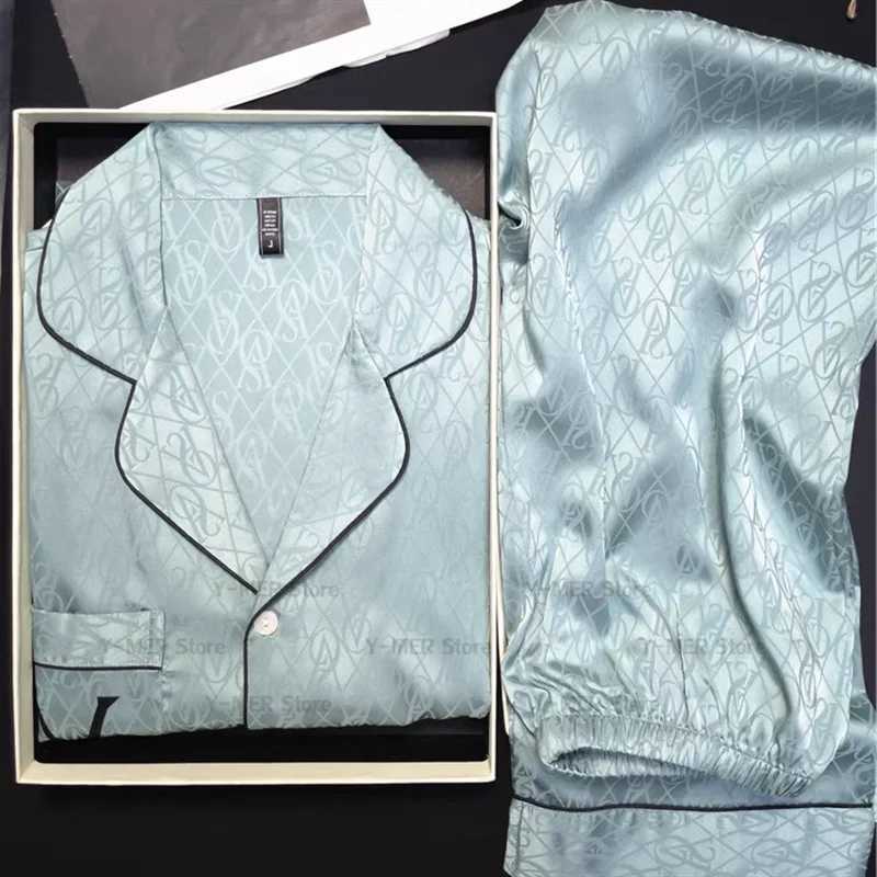 Green Print Pajamas Set Long Sleeve Sleepwear Women Luxury Rayon Home Clothes V Letter Loungewear Pijama Mujer 2Pcs Nightwear Z250925