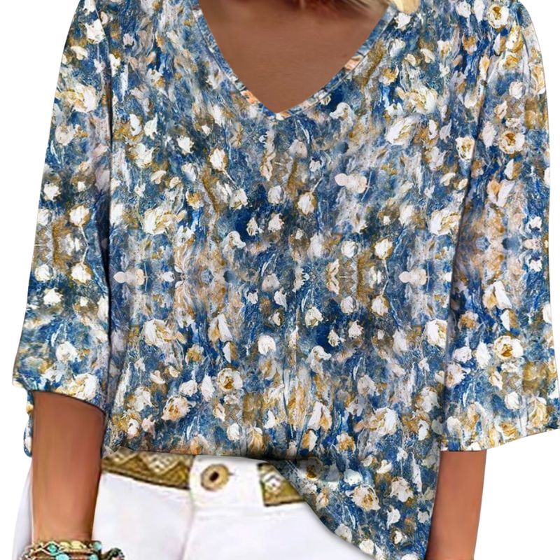 Women's Autumn New Elegant Small Floral Printed Top, Plus Size (1XL - 5XL) Milk Silk Casual Vacation & Commute Blouse-YL23457