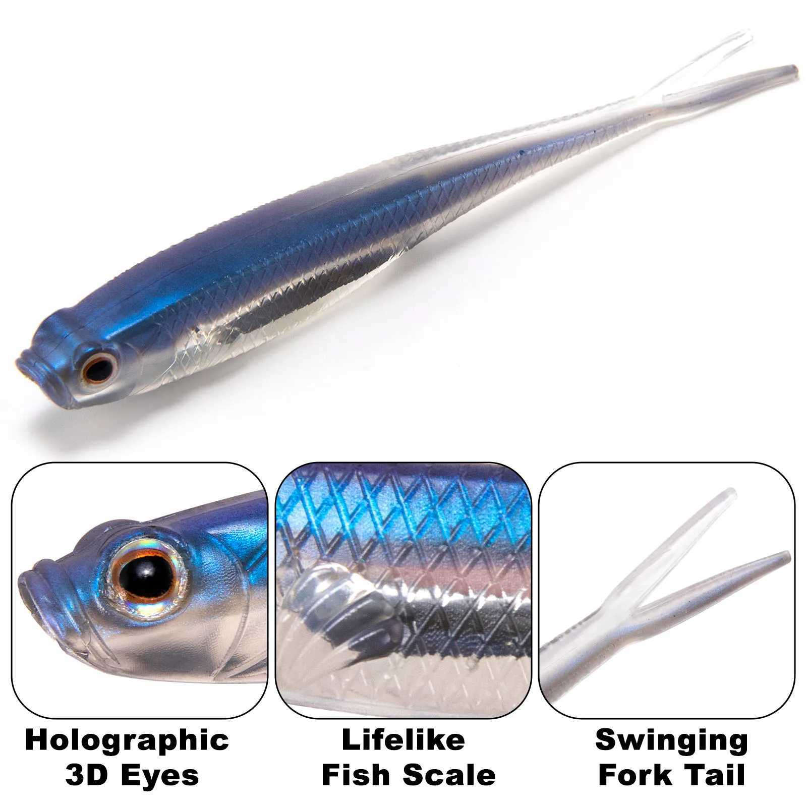 DrFish 56pcs Fishing Soft Lure Plastic Saltwater Fork Tail Drop Shot Silicone Soft Bait Worm Bass Trout Pike Walye Weedss W250926