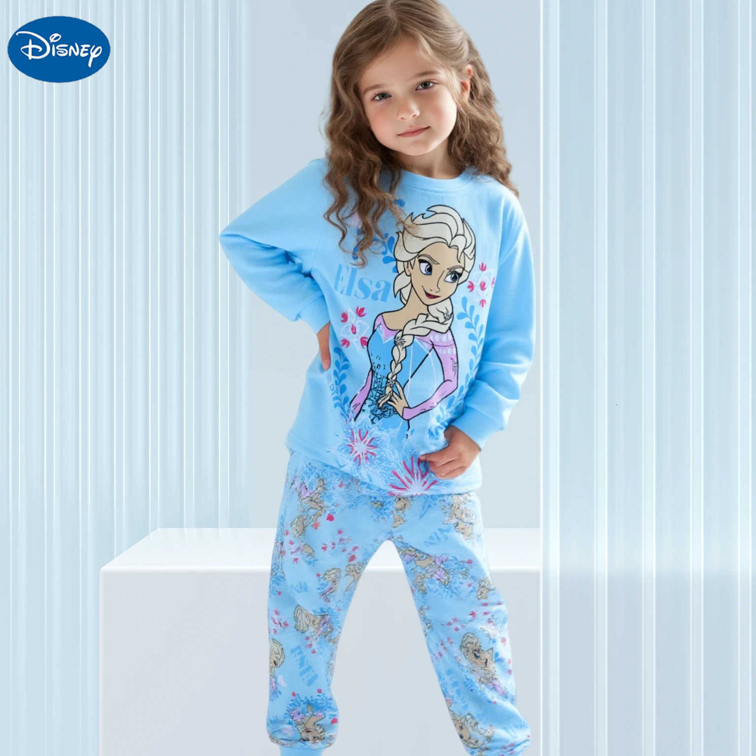 Disney New Kids Pajama Set Cotton Soft Elsa Print Loungewear Long Sleeve Pjs Sleepwear for Toddler Boys nightwear Girls nighty H250926