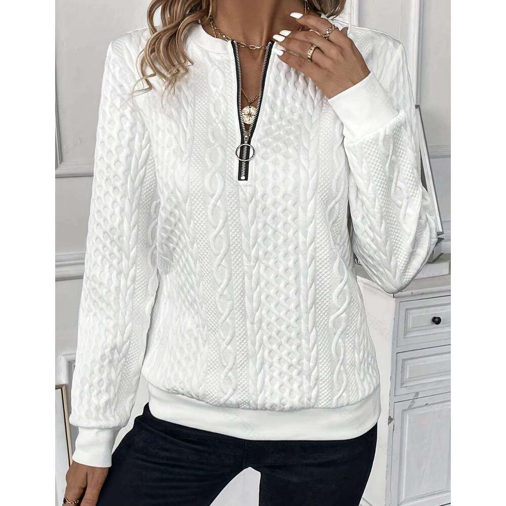 2025 European and American Cross-Border Women's Autumn Winter Quilted Zipper Casual Sweatshirt