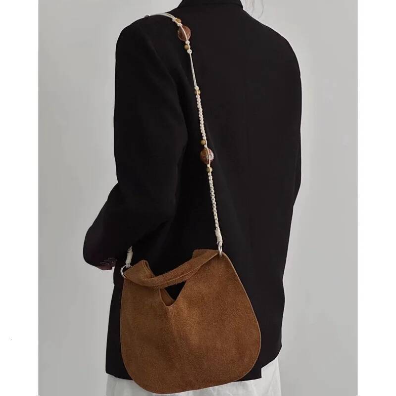 Brand Frosted Leather Handbag, Creative Beaded Strap Crossbody High-end Women's Shoulder Bag, Retro Wrist Bag Purse high-quality