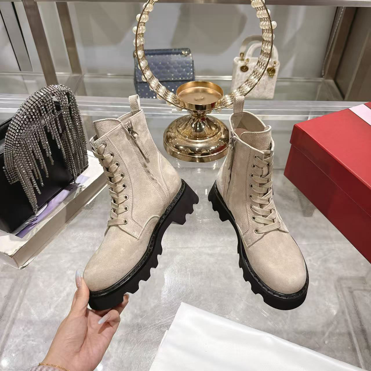 Martin boots thick soled shoes 24 new styles diamond buckle cowhide straps luxurious material cowhide with 6CM sponge sole