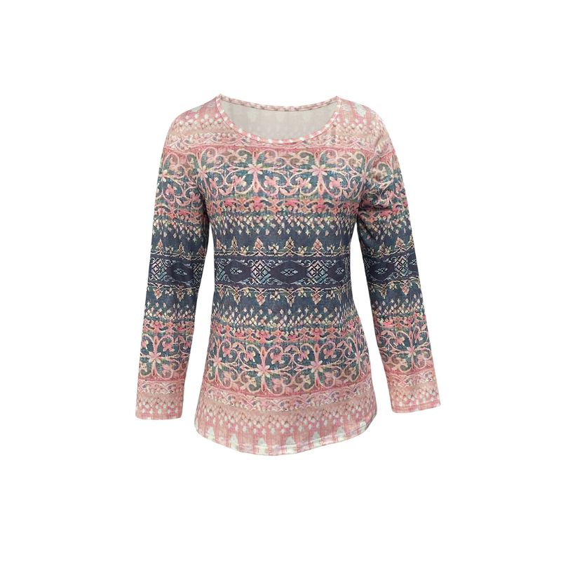 Women's Plus Size Paisley Printed T - Shirt, Light Beach Gray - Pink Casual Vacation & Commute Top Daily Wear-YL23482