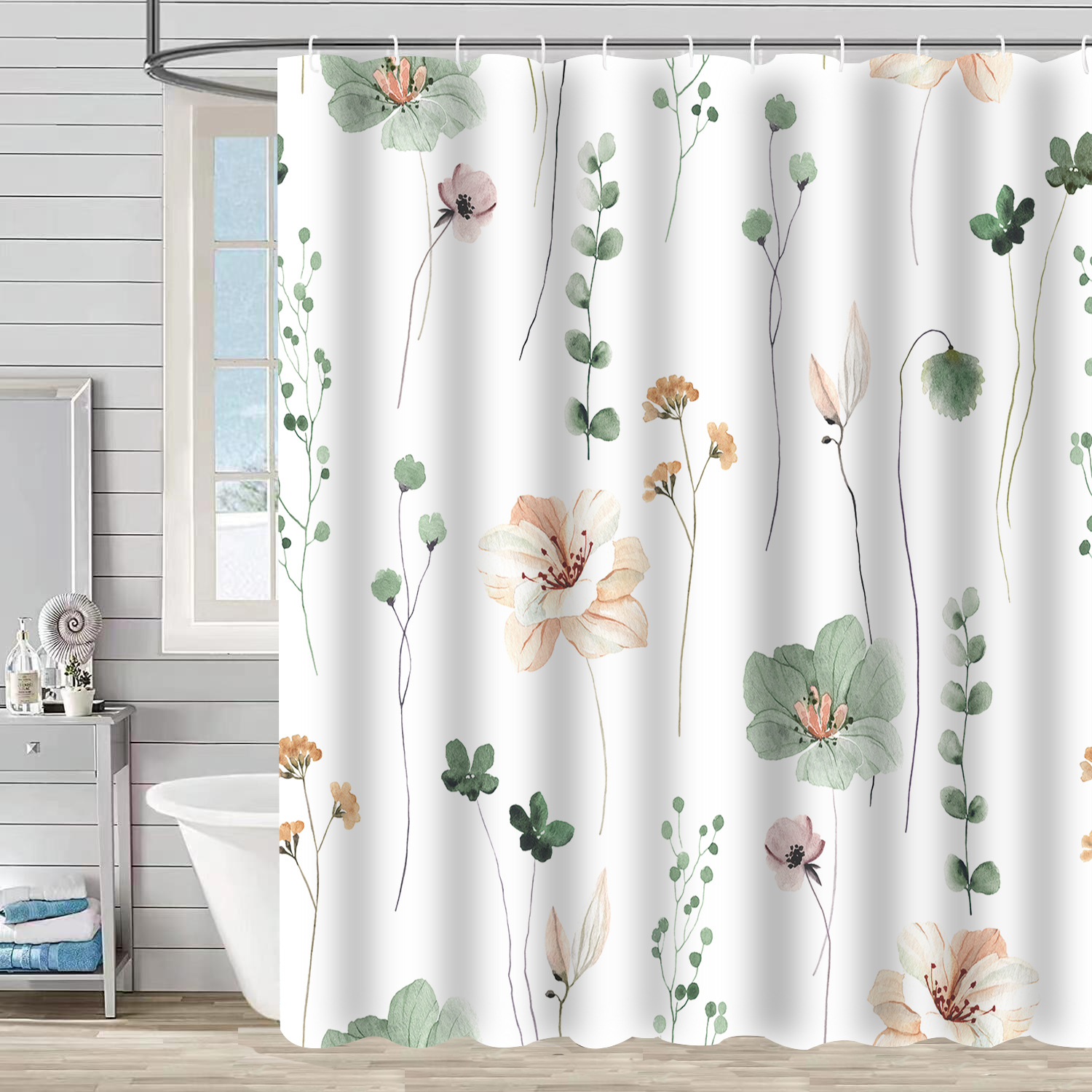 YL-37357 Waterproof Shower Curtain 3D Printed Tropical Jungle Plant Leaves and Flowers Season Polyester Shower Curtain with Hook