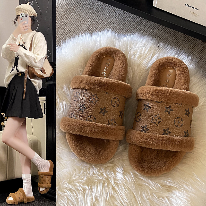new free shipping designer shoes Women's new autumn and winter leather one-piece plush home cotton slippers for outdoor wear