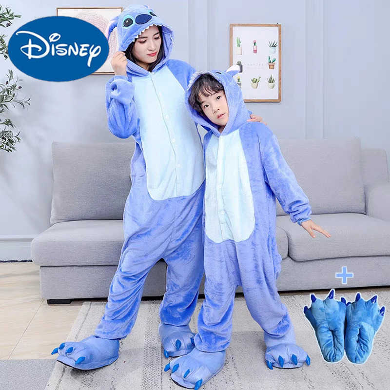Disney Lilo Stitch OnePiece Pajamas Adult Children Cartoon Plush Kigurumi Onesies Winter Warm Clothes For Christmas Gifts H250926