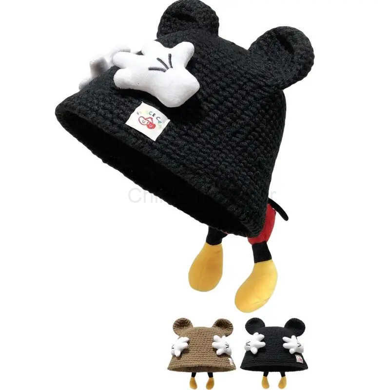 Disney Mickey Mouse Cute Polyester Knitted Fisherman Hat Girls In Autumn Winter Sunshade Outdoor Travel Essential Christmas Gift H250926