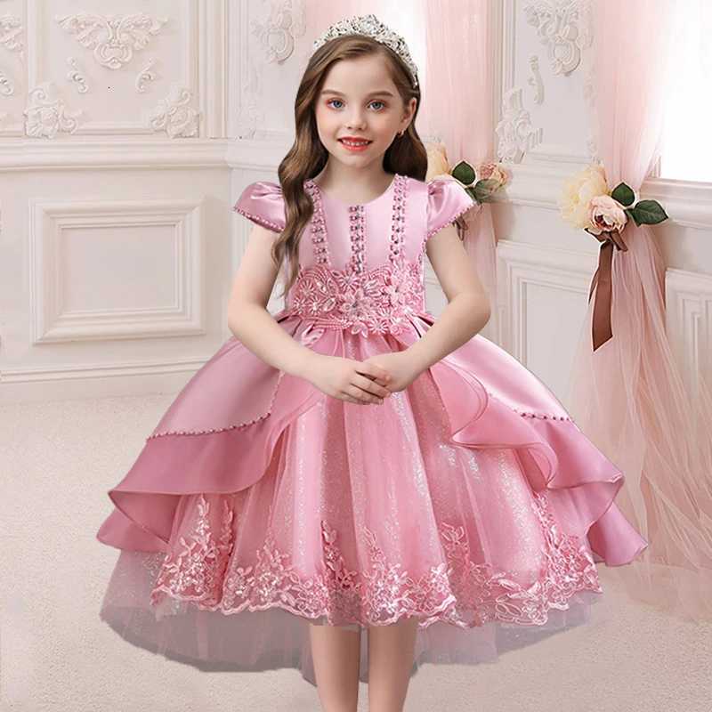 New Princess Dress Aircraft sleeve Tulle Kids Summer Girls Wedding Birthday Party Children Prom Costume Formal Evening Clothes Z250926
