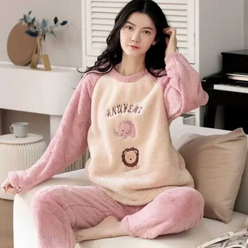 Warm Sleepwear for Winterthickened Warm Flannel Pajamas Student Long Sleeve Cartoon Ladies Loungewear Setpajamas Woman Offer Z250925