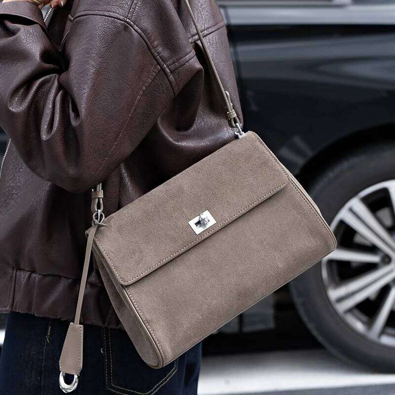 Autumn Winter Women's Suede Top Grain Leather Crossbody Handbag Designer Shoulder Vintage Messenger Bag Suotong2509