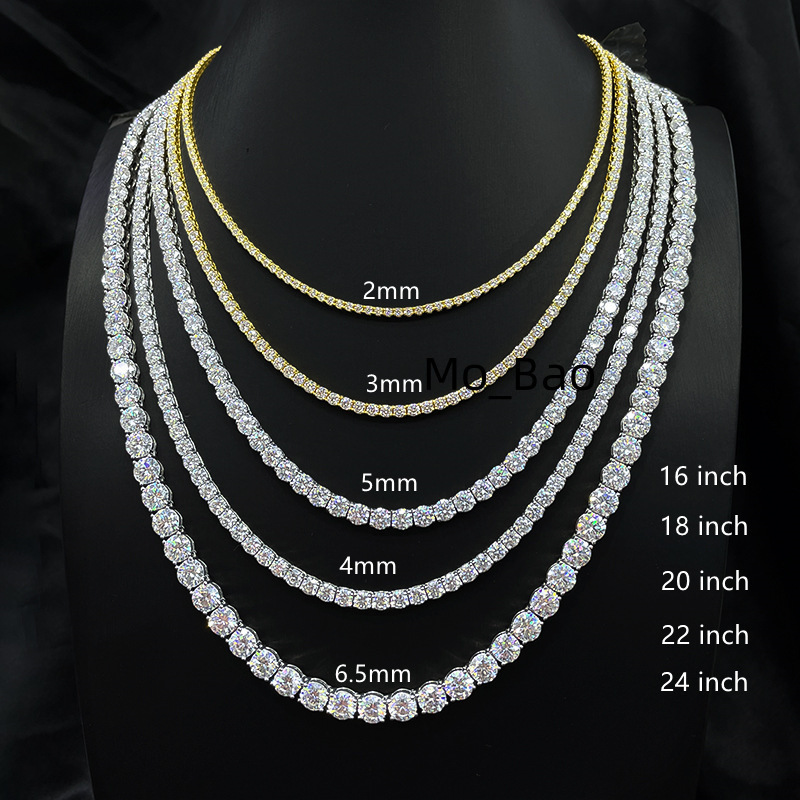 Sterling Silver 925 Chain 3mm 5mm 6mm Double Clasp High Grade Zircon Tennis Chian Silver Bracelet Necklace 925 for Men Women