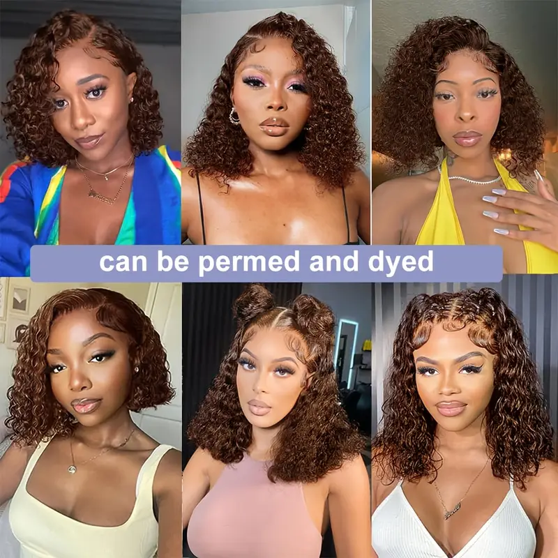 Chocolate Brown Bob Wig Human Hair 13x4 Deep Curly Wave Lace Frontal 4# Colored 180 Density Short Wigs for Women Pre Plucked with Baby Hair Natural Ha