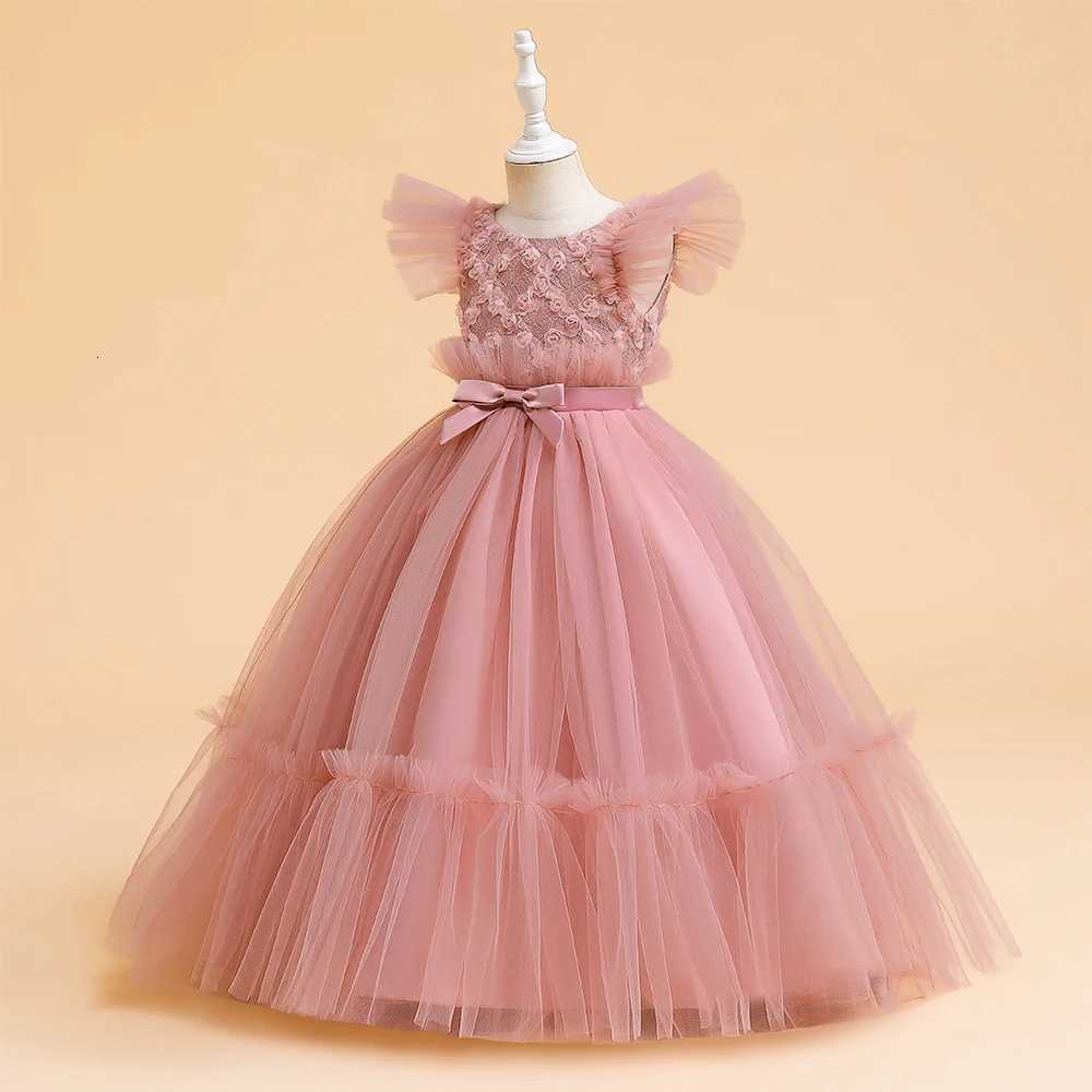 Girls Flower Bridesmaid Dress Tulle Wedding White Princess Party Birthday Dresses for Kids First Communion Prom Evening Vestidos Z250926