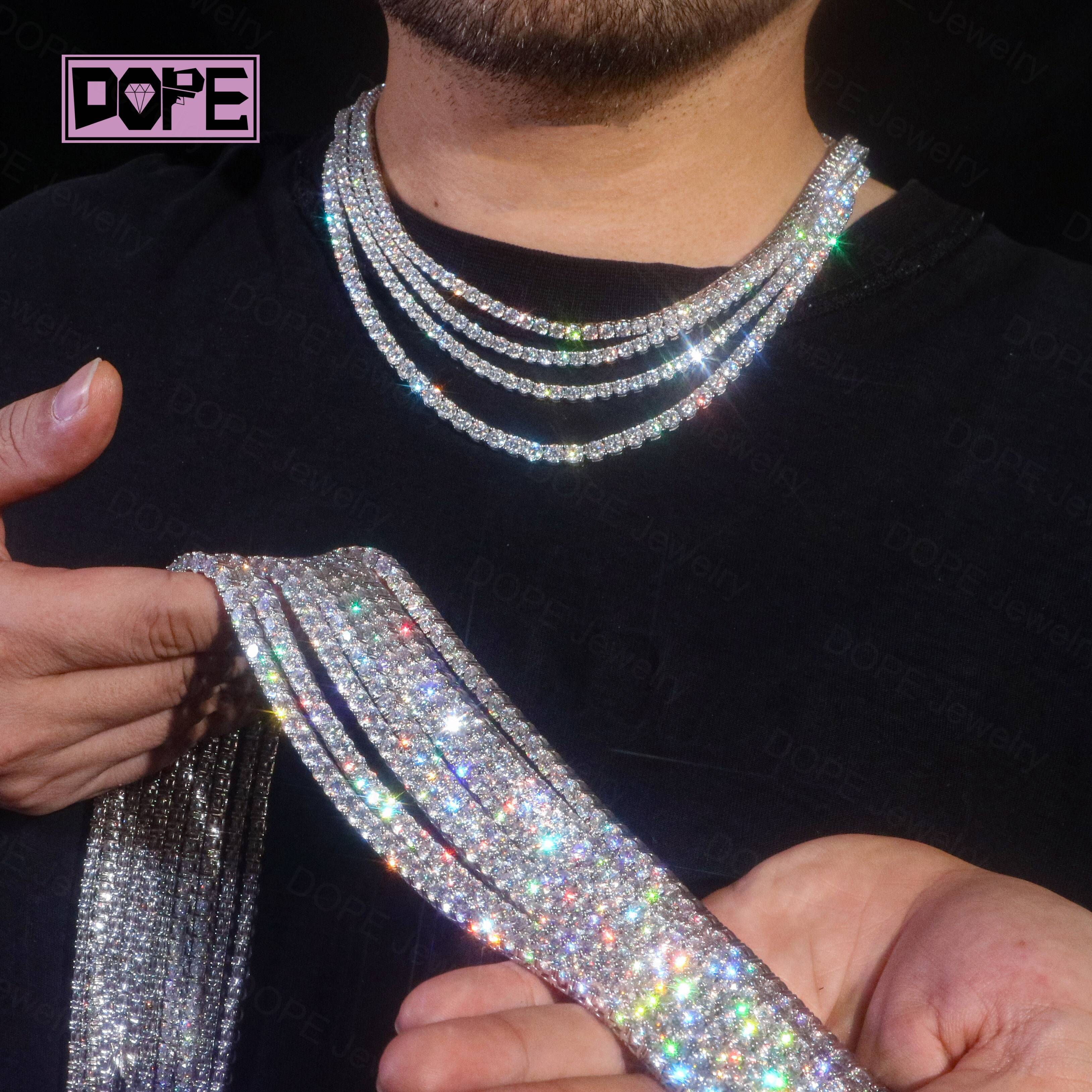 3mm 4mm 5mm Tennis Chain Iced Tennis Necklace Anti Tarnished GRA Certified VVS Stainless Steel Tennis Chain