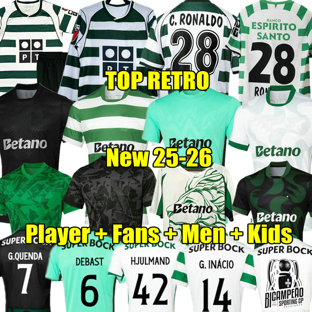 RETRO 01 02 03 04 Ronaldo Classic G.QUENDA 25 26 sporting CP soccer jersey TRINCAO DIOMANDE home away 2025 2026 HJULMAND football shirt Men Kids Lisboa Vintage PEDRO G.