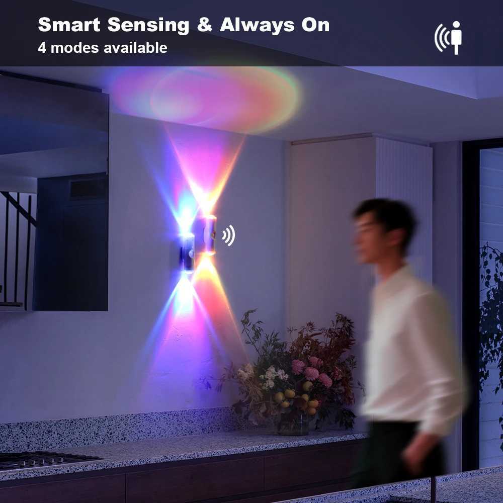 Motion Sensor RGB LED Night Light Wireless Bedside Lamp USB Rechargeable Cabinet Wardrobe Lamp Staircase Backlight Kitchen Party C250925