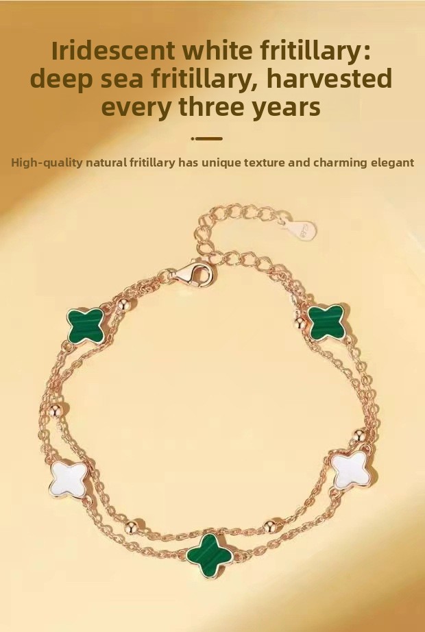 Clover Lucky Bracelet for Women, White/Black/Green Flower Four-Leaf Chain Bracelet, Fashionable Jewelry Accessory