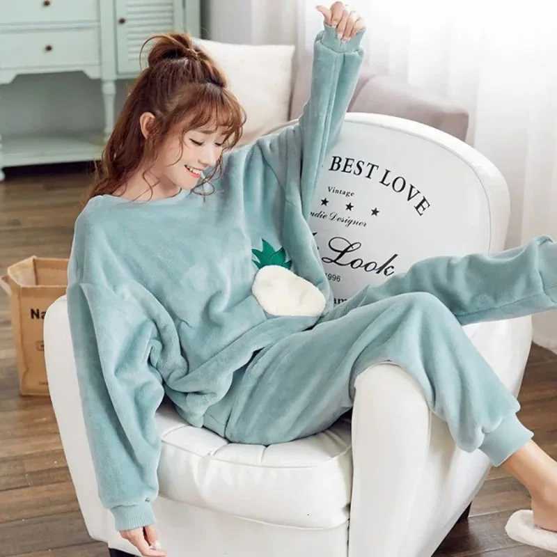 Winter Pajamas Round Neck Long Sleeve Cartoon Bear Warm Sleepwear for Winter Thickened Big Size Pajamas Coral Fleece TwoPiece Z250925