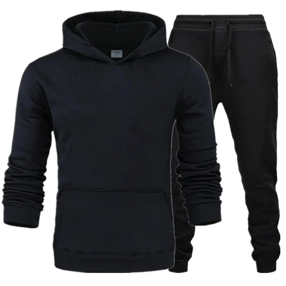 2025 winter hoodies suits men fashion Fleece red hoodie black pants Casual Jogger suit tracksuit sweatshirt woman pullover 250904