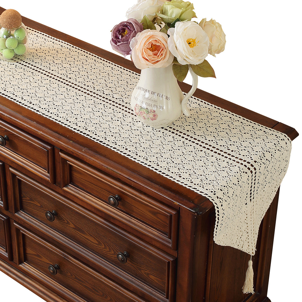 Chest of drawers, table runner, hollow retro art cotton thread crochet lace tablecloth, TV cabinet, shoe cabinet, coffee table cover KZBZ01