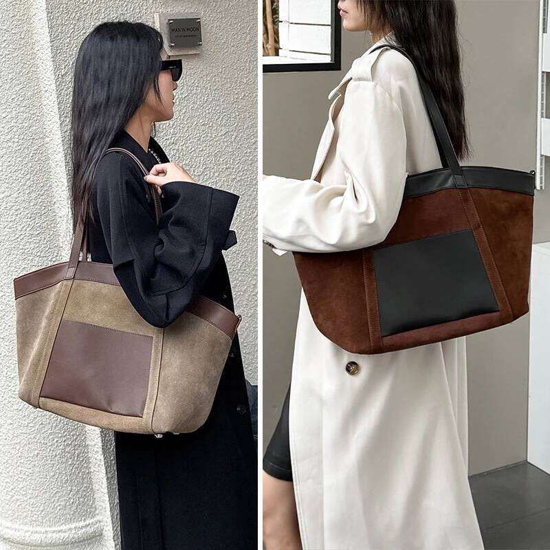 Winter Women's Natural Suede Bags Ladies Soft Genuine Cowhide Leather Crossbody Spliced Bat Bag Large Capacity Handbag Suotong2509