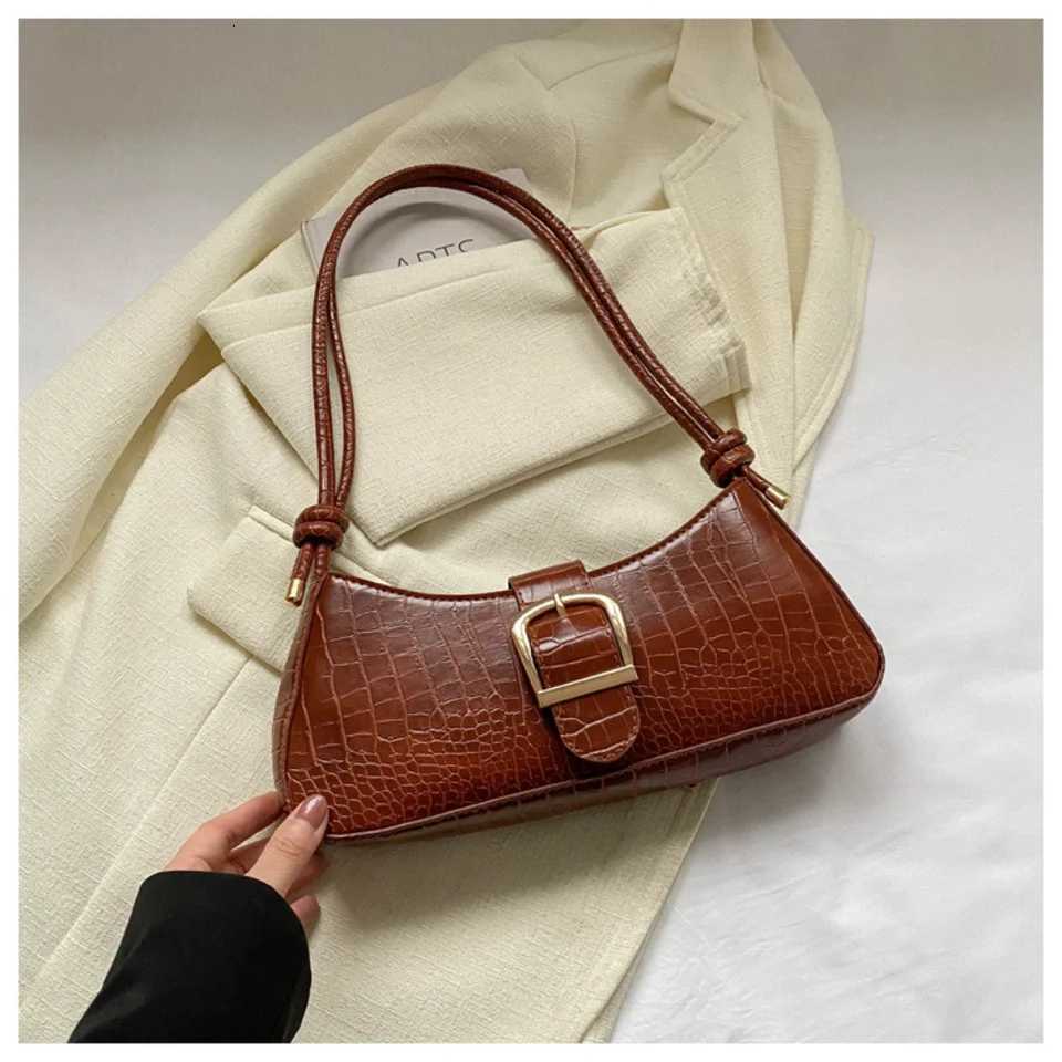 Retro PU Leather Womens Handbags Stone Pattern Armpit Bag Ladies Commute Handbag Trendy Large Capacity Shoulder Bag Z250926