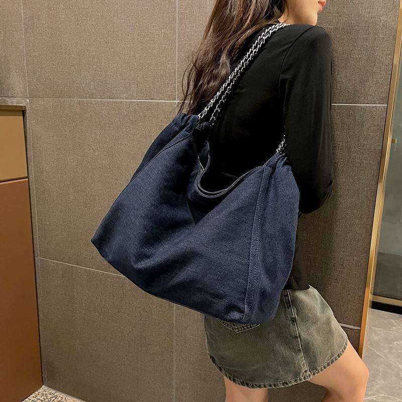 Vone Tote Fashion Hundred Chain Shoulder Women Solid Color High Quality Versatile Denim Bag