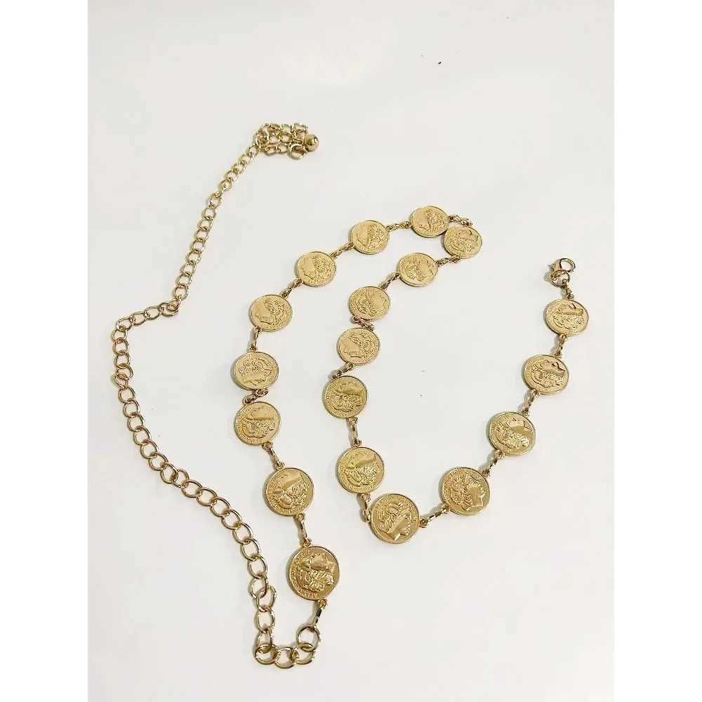 High Quality 80s Gold Coin Alexander The Great Chain Belt Women Waist Belly Chain Fashion Accessory L250926