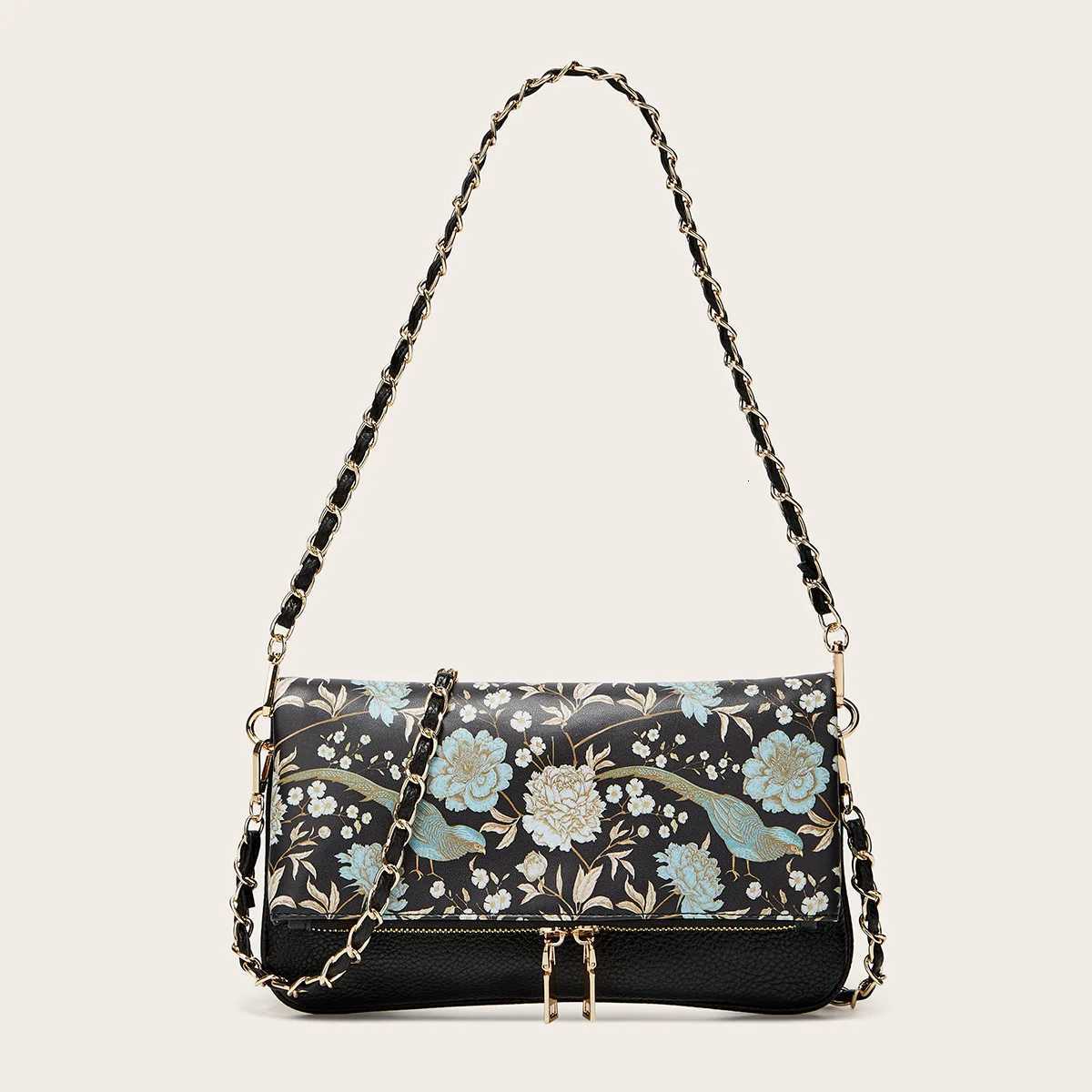 Vintage Shoulder Bags for Woman Floral Faux Leather Crossbody Bags Women 2025 Small Square Bag Ladies Beige Black Retro Chain Z250926