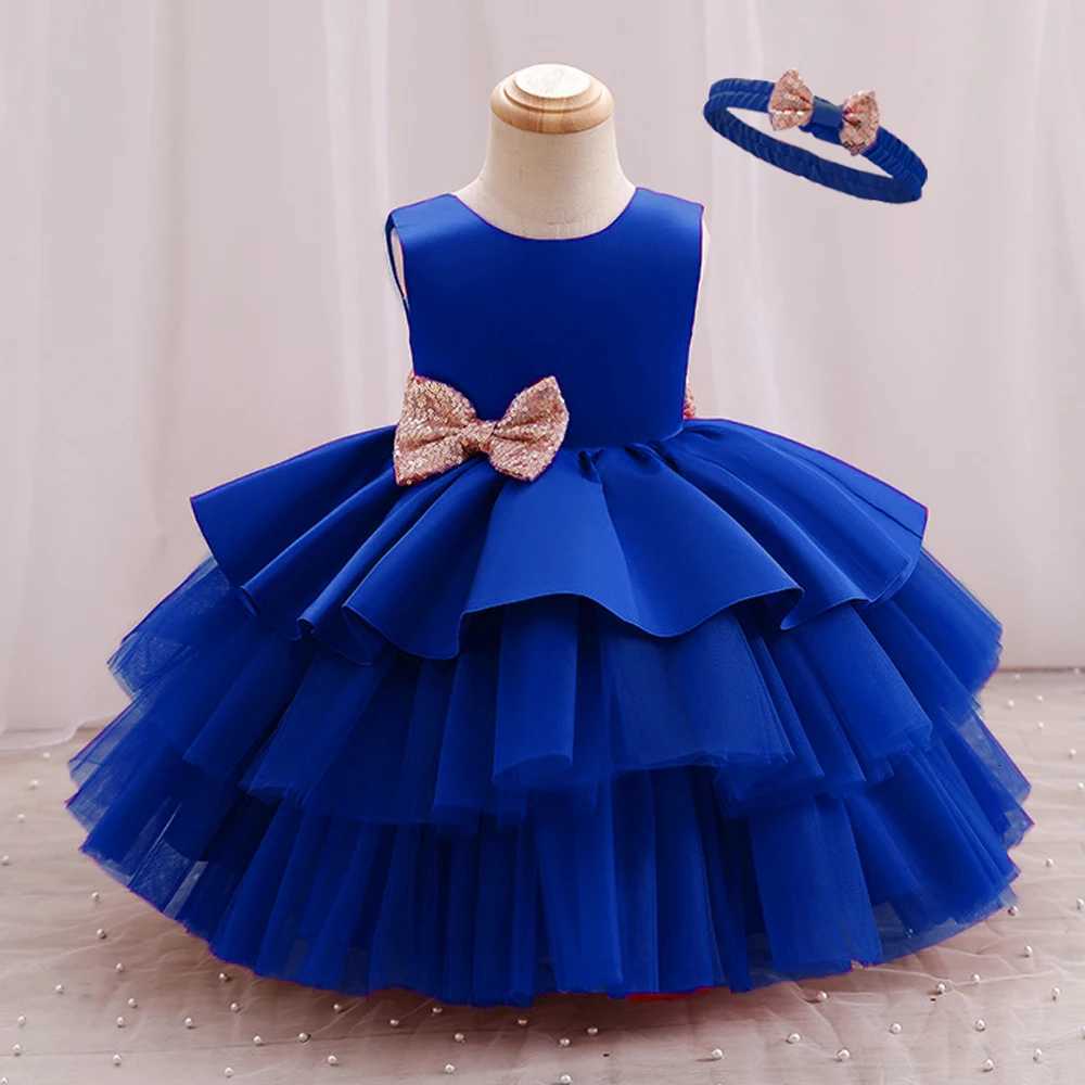 2024 New Summer Big Bow Dress for Baby Girls Tulle Cute Sequin Kids Birthday Princess Party Dress Solid Elegant Wedding Clothes Z250926