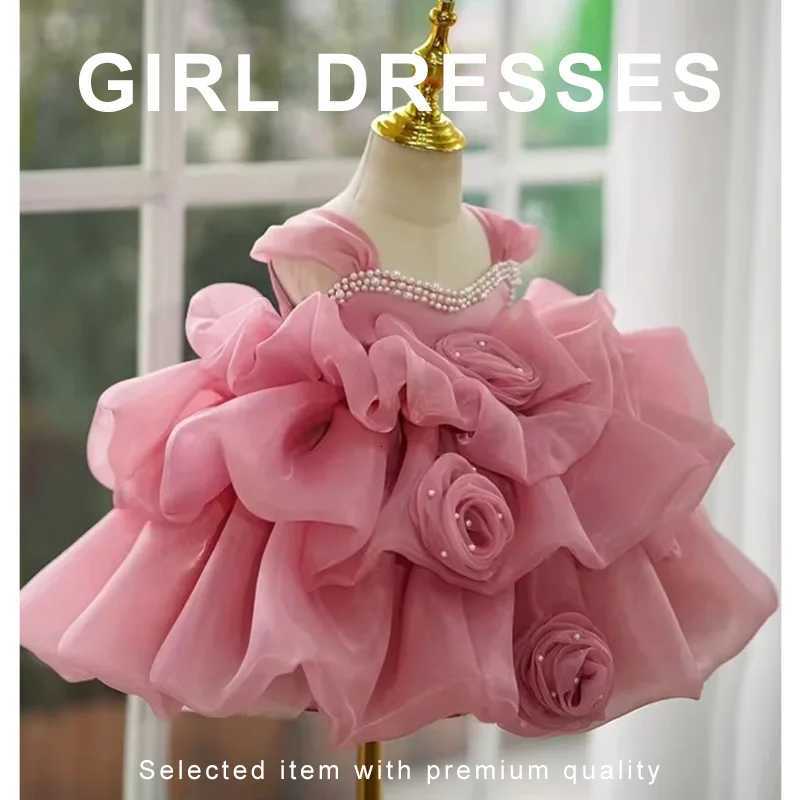 Luxury Puff Ball Gowns Flower Girl Dresses Pink Ball Gown Birthday Party Dress for Girls Tiered Puff Glitter Kids Pageant Gown Z250926