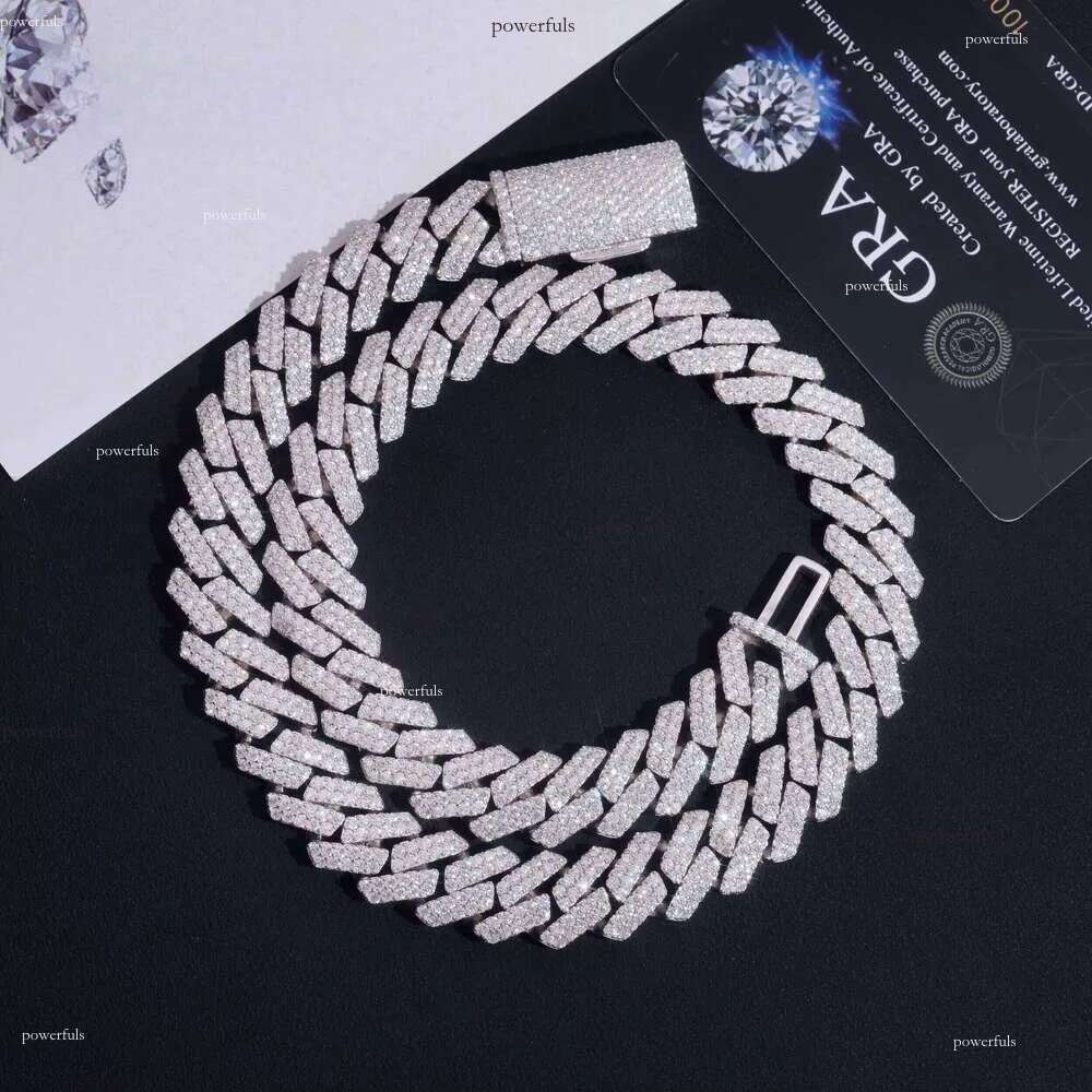 New 13Mm 2-Row Solid Sier Men's Hip-Hop Accessory Chilled VVS Moissanite Cuban Chain Necklace