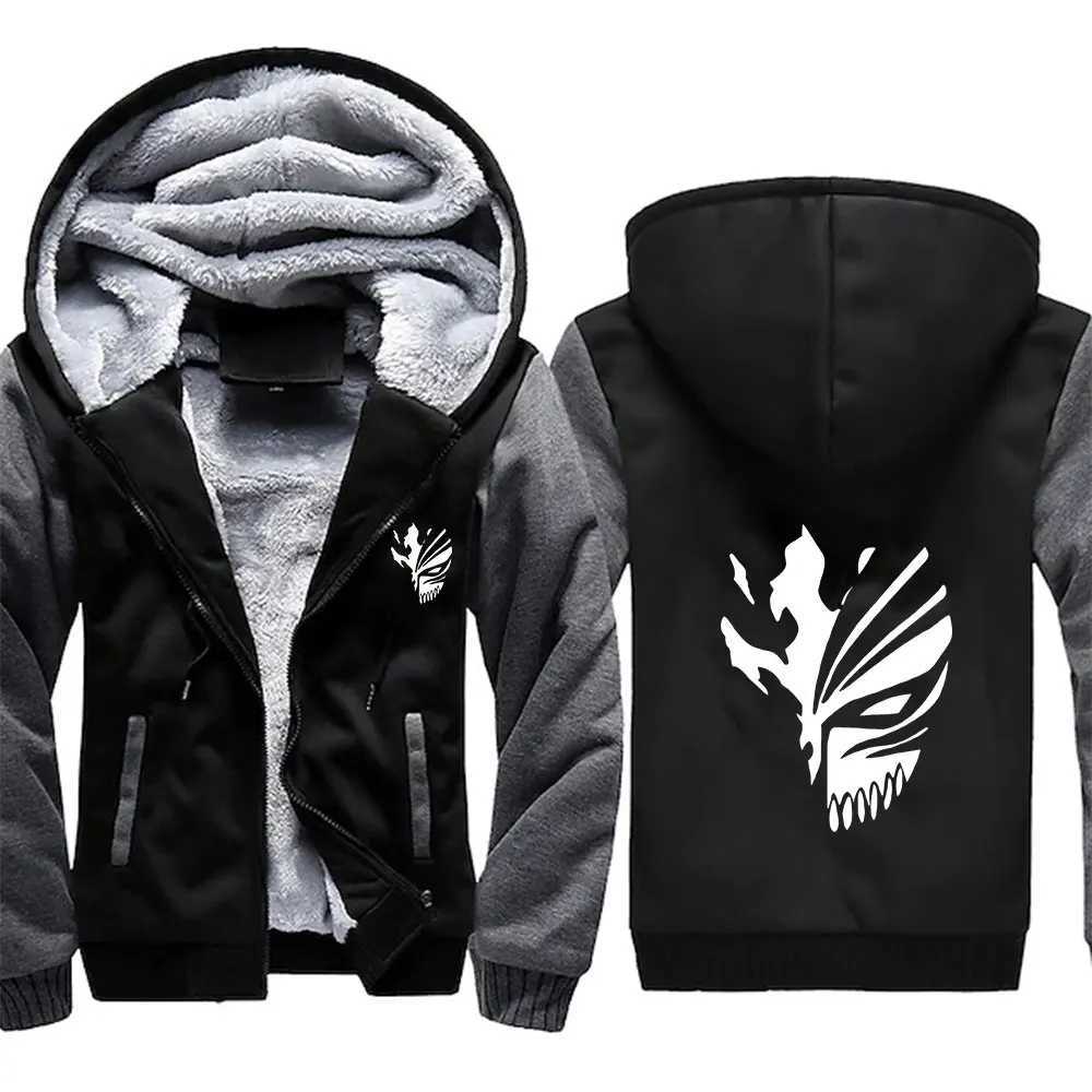 Mens Jacket Anime Bleach Zip Up Hoodies Thicken Warm for Men Fleece Long Sleeve Coat Casual Hooded Streetwear Men Winter Coats W250926
