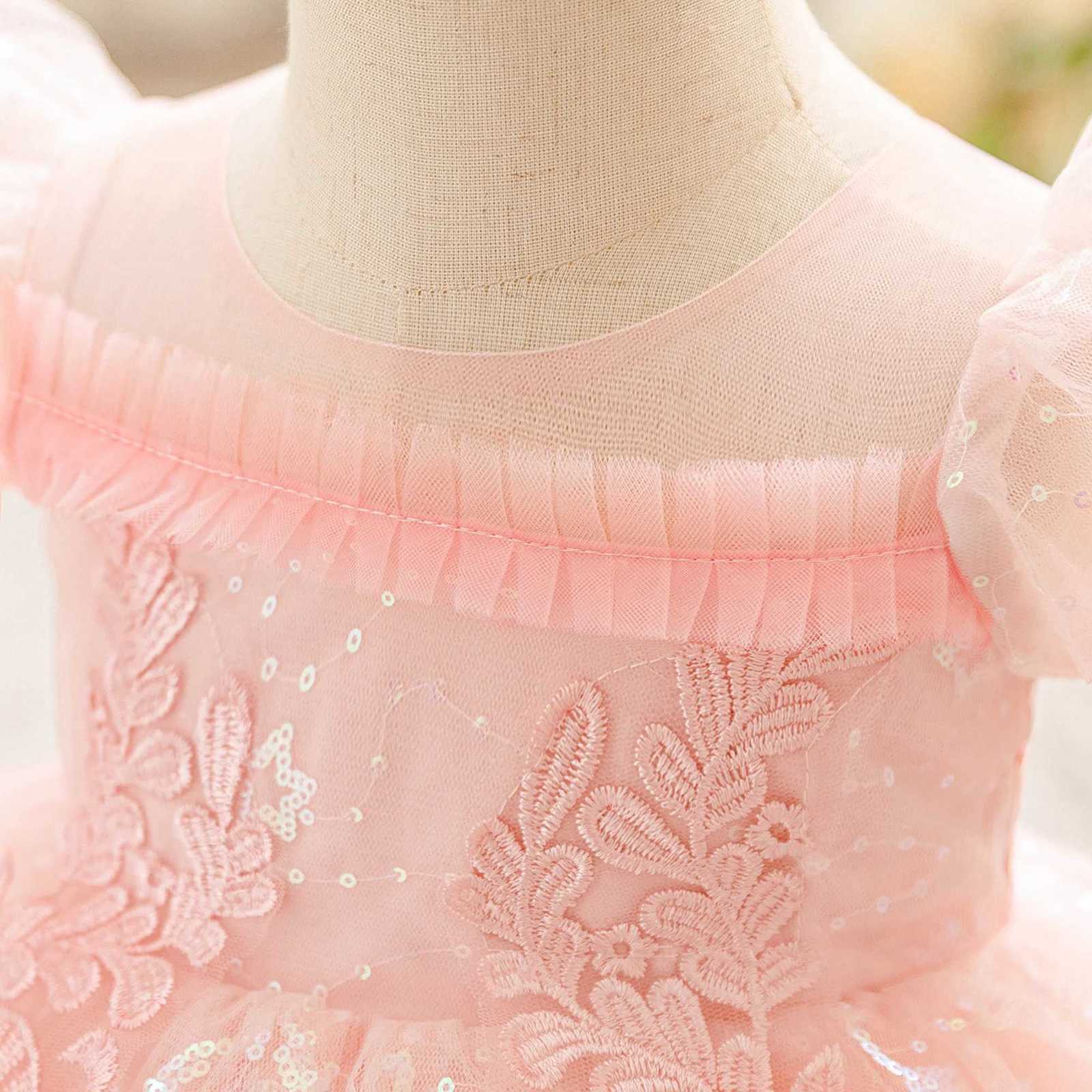 Elegant Sequin Party Baby Girl Dress Toddler Tulle 1st Birthday Princess Dresses for Kids Pink Bow Wedding Bridesmaids Prom Gown Z250926