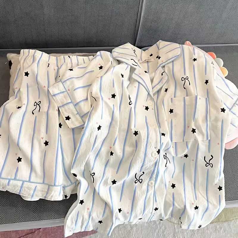 Clouds Cute Pajamas Set for Women Summer Womens Pajamas Set Short Sleeve Shorts Sweet Home Clothes Set Nightwear Z250925