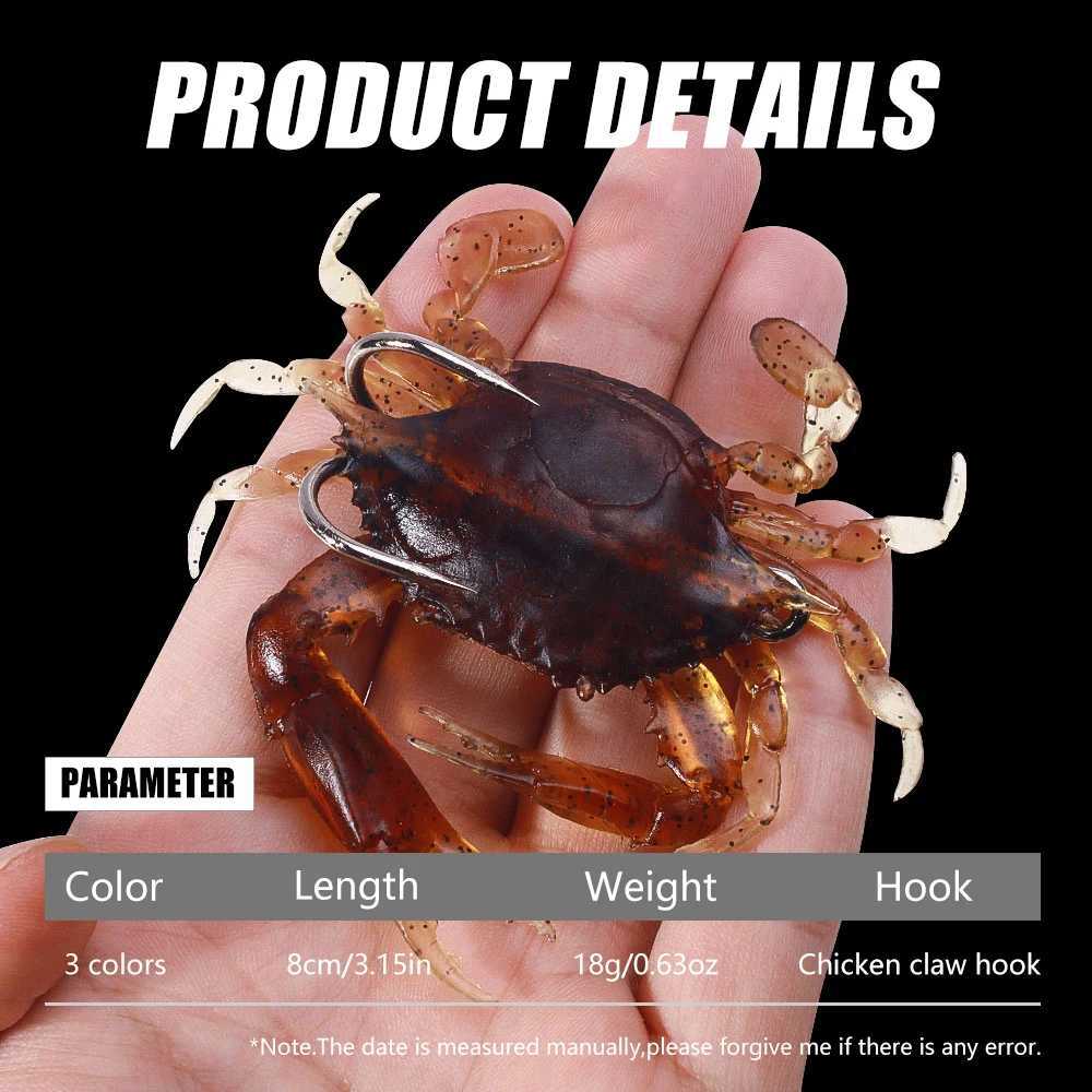 HENGJIA 3pcs 8cm 19g 3D Simulation Crab Bait With Hook Artificial Soft Silicone Lure Fishing Goods saltwater Pike Fishing Lure W250926